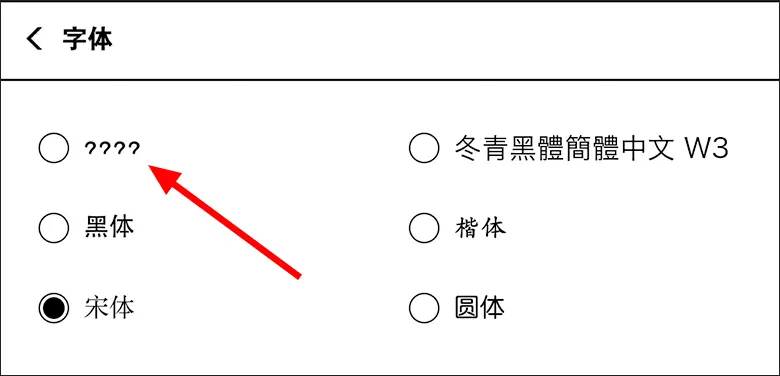 中文字体名称显示问号